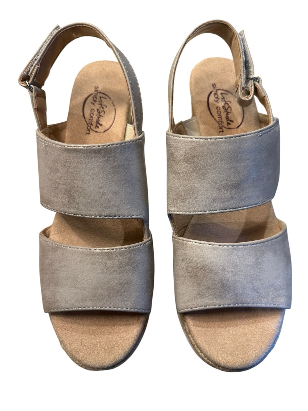 Life Stride Beachy Tan Double-Band Slingback Wedge Sandals Womens 7.5